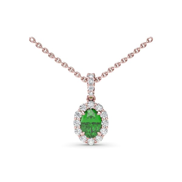 Emerald and Diamond Halo Necklace  Lake Oswego Jewelers Lake Oswego, OR