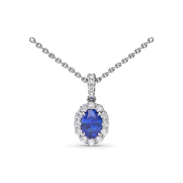 Sapphire and Diamond Halo Necklace Mesa Jewelers Grand Junction, CO