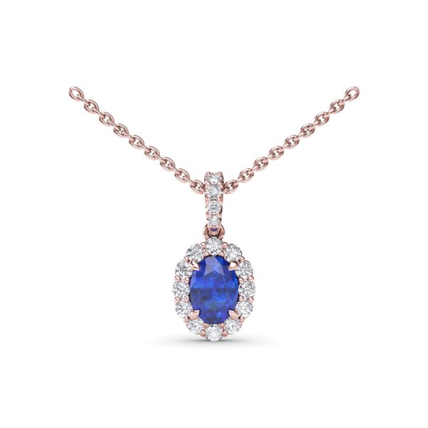Sapphire and Diamond Halo Necklace  Castle Couture Fine Jewelry Manalapan, NJ