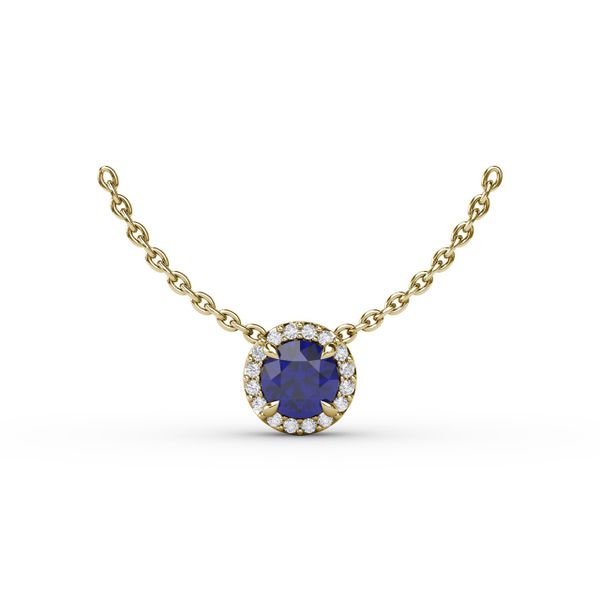 Classic Sapphire and Diamond Pendant Necklace  Castle Couture Fine Jewelry Manalapan, NJ