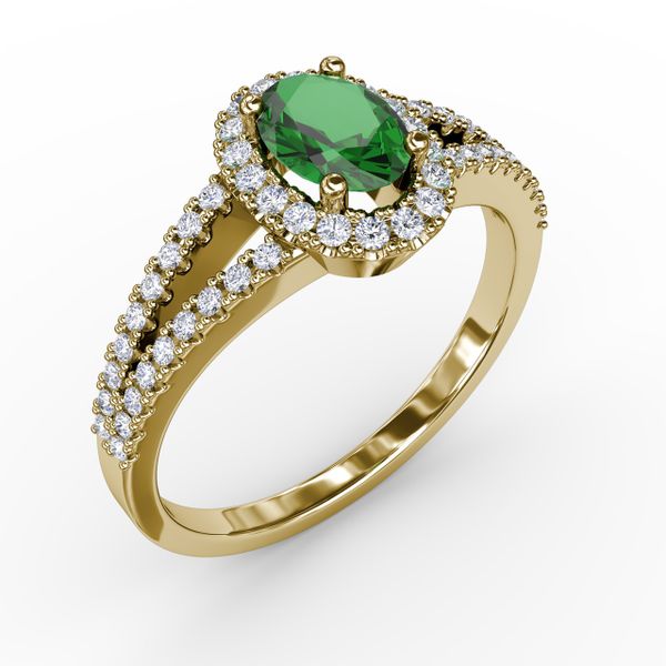 Split Shank Oval Emerald and Diamond Ring Image 2 Shannon Jewelers Spring, TX