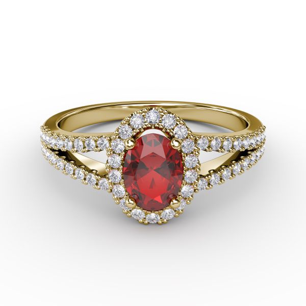 Split Shank Oval Ruby and Diamond Ring J. Thomas Jewelers Rochester Hills, MI