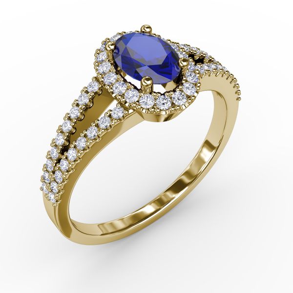 Split Shank Oval Sapphire and Diamond Ring Image 2 Cornell's Jewelers Rochester, NY