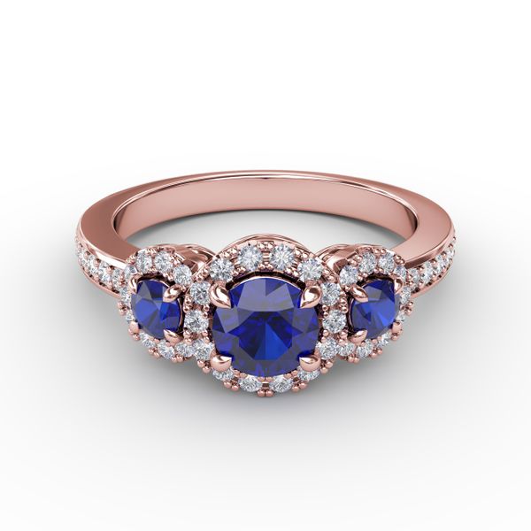Dazzling Three Stone Sapphire And Diamond Ring  John Herold Jewelers Randolph, NJ