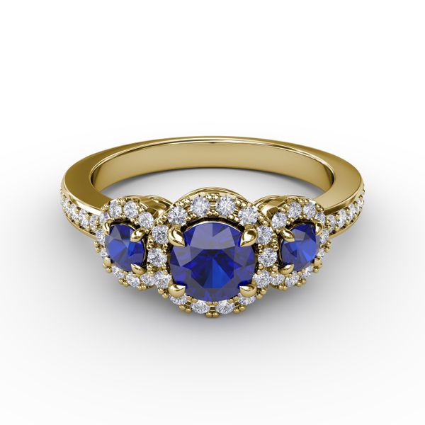 Dazzling Three Stone Sapphire And Diamond Ring  P.K. Bennett Jewelers Mundelein, IL