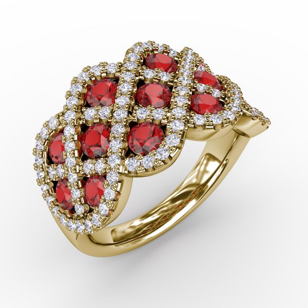 You And Me Ruby And Diamond Interweaving Ring Image 2 J. Thomas Jewelers Rochester Hills, MI