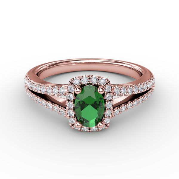 Split Shank Oval Emerald and Diamond Ring Gaines Jewelry Flint, MI