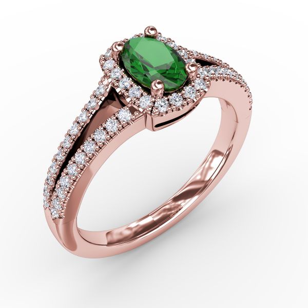 Split Shank Oval Emerald and Diamond Ring Image 2 Castle Couture Fine Jewelry Manalapan, NJ