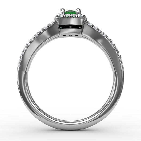 Split Shank Oval Emerald and Diamond Ring Image 3 S. Lennon & Co Jewelers New Hartford, NY