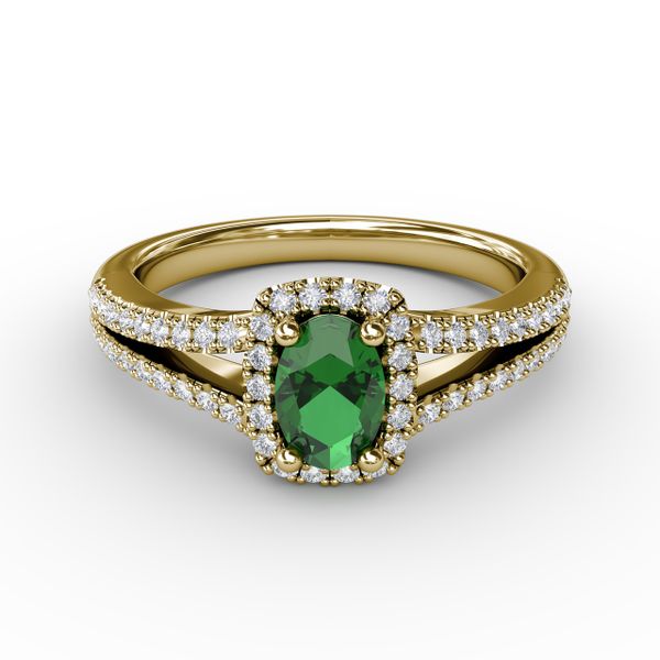 Split Shank Oval Emerald and Diamond Ring Shannon Jewelers Spring, TX