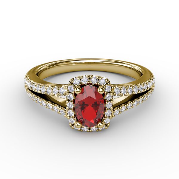 Split Shank Oval Ruby and Diamond Ring Mesa Jewelers Grand Junction, CO