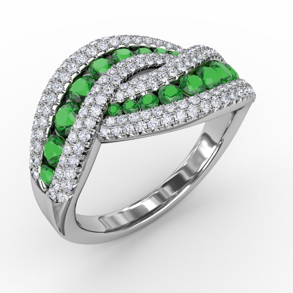 Intertwining Love Emerald and Diamond Ring Image 2 Gaines Jewelry Flint, MI