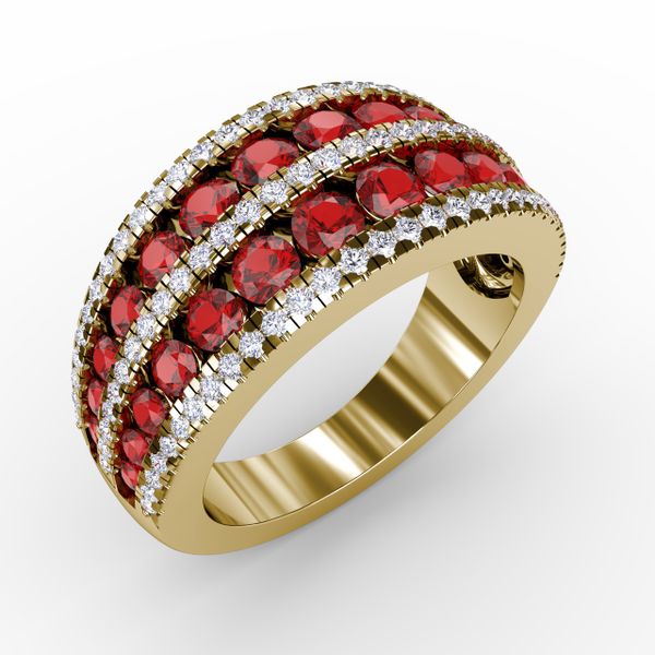 Chasing Bliss Ruby and Diamond Stacked Row Ring Image 2 Conti Jewelers Endwell, NY