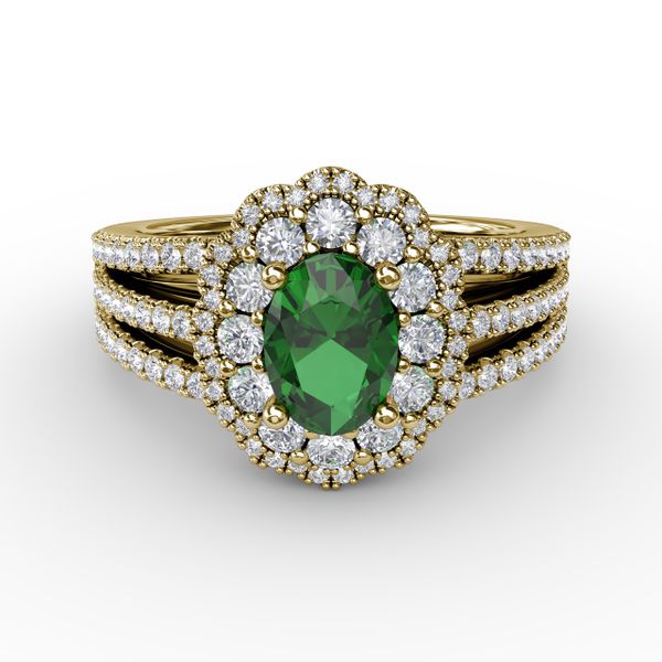 Emerald and Diamond Triple Row Split Shank Ring Falls Jewelers Concord, NC