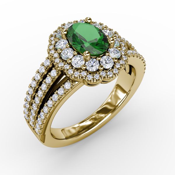 Emerald and Diamond Triple Row Split Shank Ring Image 2 S. Lennon & Co Jewelers New Hartford, NY