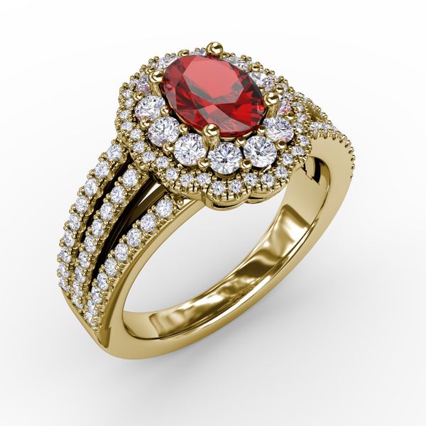 Ruby and Diamond Triple Row Split Shank Ring Image 2 Castle Couture Fine Jewelry Manalapan, NJ