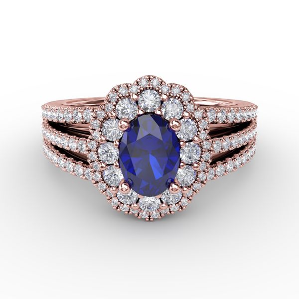 Sapphire and Diamond Triple Row Split Shank Ring Falls Jewelers Concord, NC