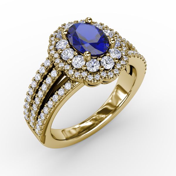 Sapphire and Diamond Triple Row Split Shank Ring Image 2 John Herold Jewelers Randolph, NJ