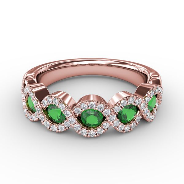 Hold Me Close Emerald and Diamond Twist Ring John Herold Jewelers Randolph, NJ