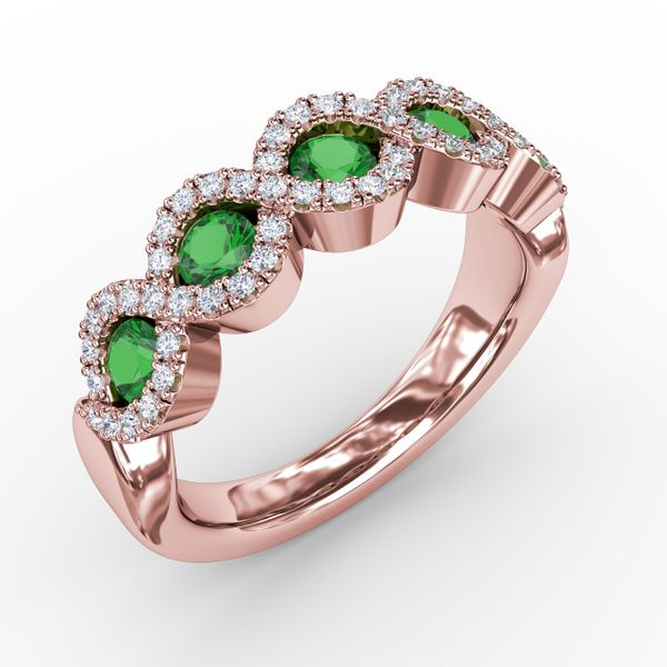Hold Me Close Emerald and Diamond Twist Ring Image 2 P.K. Bennett Jewelers Mundelein, IL