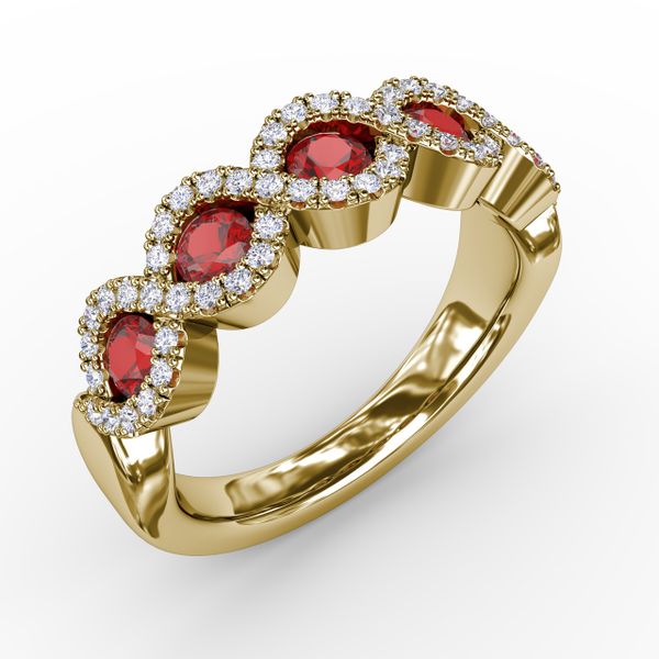 Hold Me Close Ruby and Diamond Twist Ring Image 2 Graham Jewelers Wayzata, MN