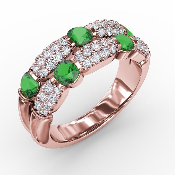 Double Row Emerald and Diamond Ring Image 2 D. Geller & Son Jewelers Atlanta, GA