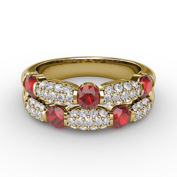 Double Row Ruby and Diamond Ring P.K. Bennett Jewelers Mundelein, IL