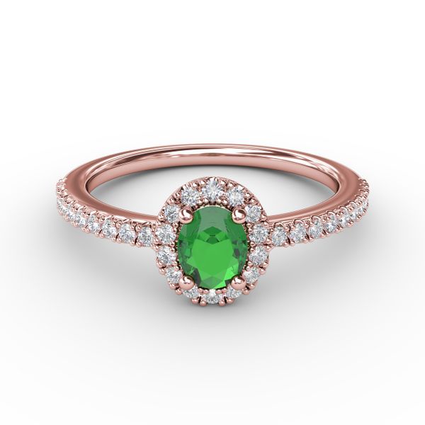 Classic Halo Emerald and Diamond Ring  Perry's Emporium Wilmington, NC