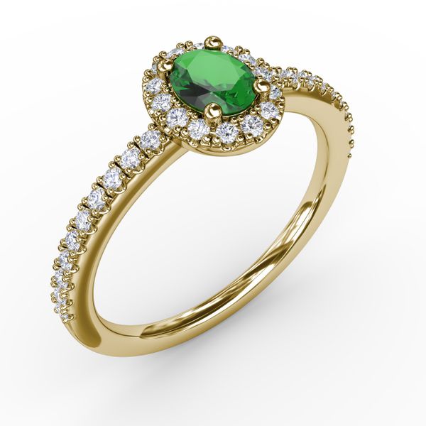 Classic Halo Emerald and Diamond Ring  Image 2 Selman's Jewelers-Gemologist McComb, MS