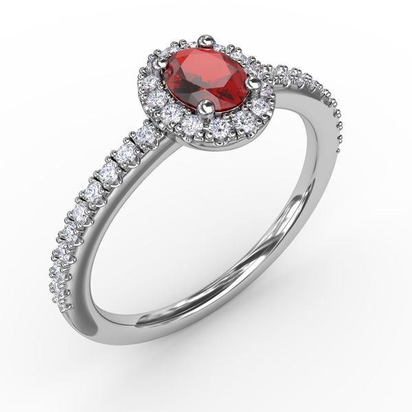 Classic Halo Ruby and Diamond Ring  Image 2 D. Geller & Son Jewelers Atlanta, GA