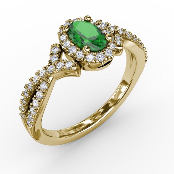 Swirls of Love Emerald and Diamond Twist Ring Image 2 Graham Jewelers Wayzata, MN