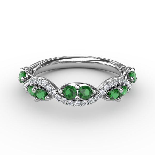 Emerald and Diamond Twist Ring  John Herold Jewelers Randolph, NJ