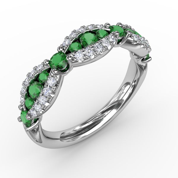 Emerald and Diamond Scalloped Ring  Image 2 Falls Jewelers Concord, NC