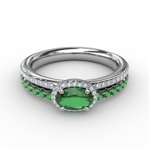 Double Row Oval Emerald and Diamond Ring Falls Jewelers Concord, NC