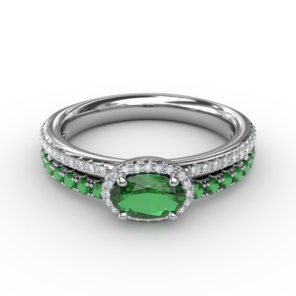Double Row Oval Emerald and Diamond Ring R1719E-18kt-White D