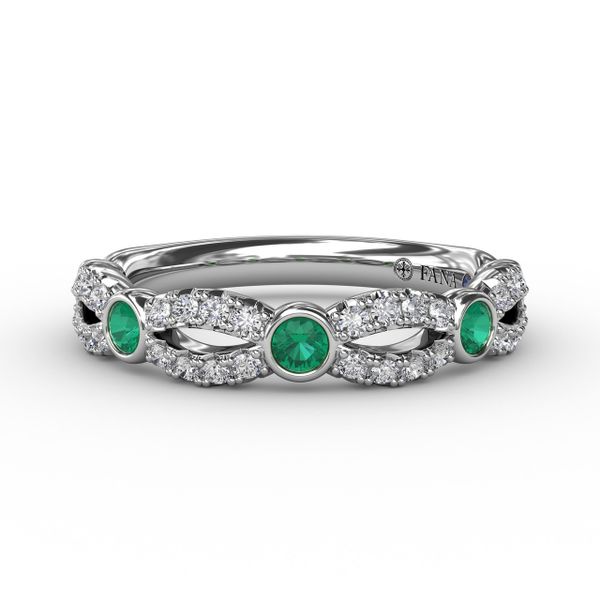 Scalloped Ring with Diamonds and Emeralds Sanders Diamond Jewelers Pasadena, MD