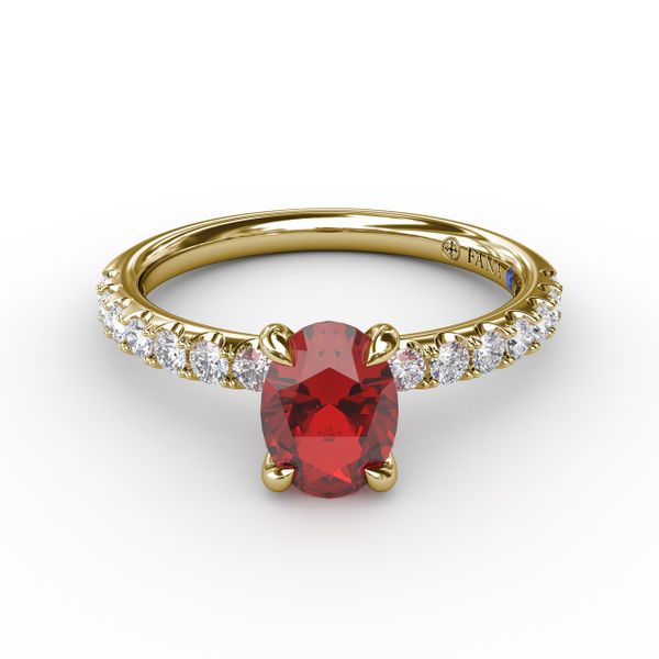Striking Solitaire Ruby And Diamond Ring  Castle Couture Fine Jewelry Manalapan, NJ