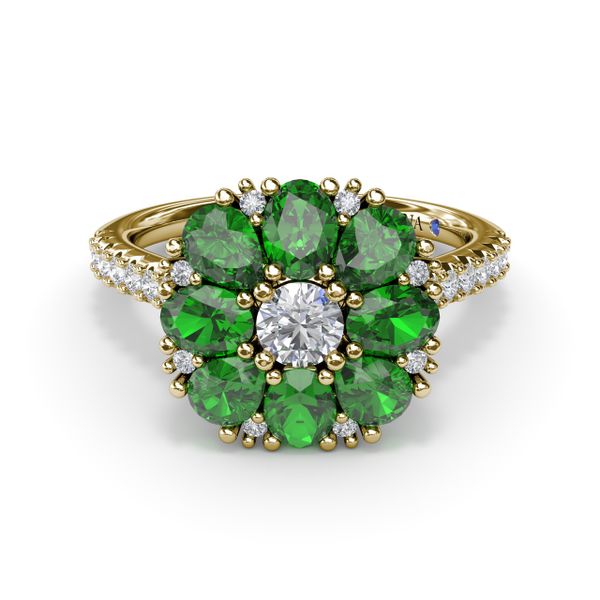 Emerald and Diamond Cluster Flower Ring Steve Lennon & Co Jewelers  New Hartford, NY