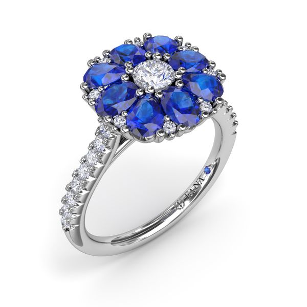 Sapphire and Diamond Cluster Flower Ring Image 2 D. Geller & Son Jewelers Atlanta, GA