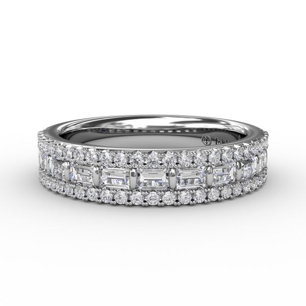 Three-Row Round and Baguette Diamond Band Image 2 Shannon Jewelers Spring, TX