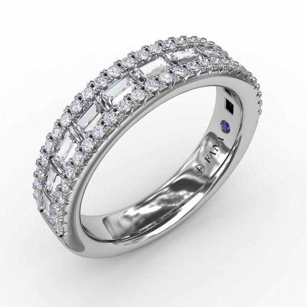Three-Row Round and Baguette Diamond Band Shannon Jewelers Spring, TX