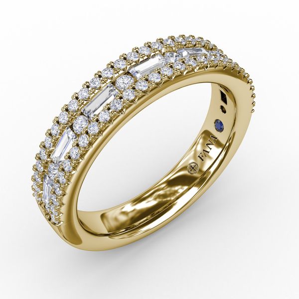 Triple-Row Baguette and Round Diamond Band Shannon Jewelers Spring, TX