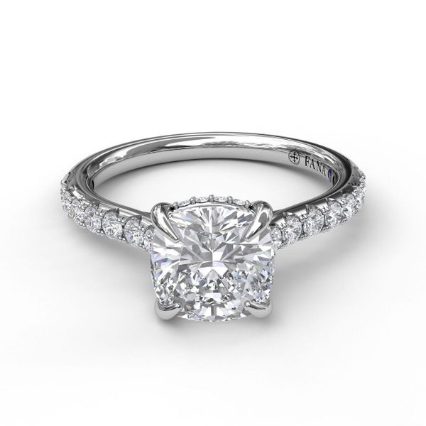 Classic Cushion Cut Engagement Ring with a Subtle Diamond Splash Image 3 Almassian Jewelers, LLC Grand Rapids, MI