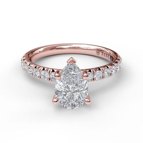 Five-Prong Pear Cut Solitaire Ring With Pave Image 3 John Herold Jewelers Randolph, NJ