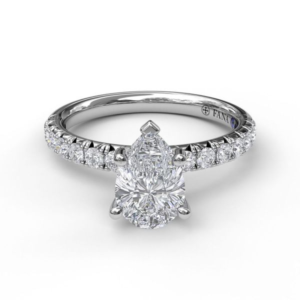 Pear Shape Solitaire With French Cut Pave Image 3 S. Lennon & Co Jewelers New Hartford, NY
