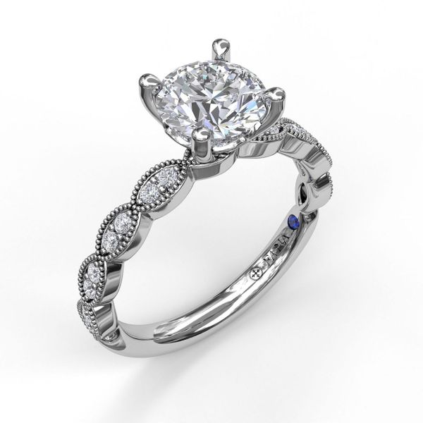 Classic Diamond Engagement Ring with Detailed Milgrain Band John Herold Jewelers Randolph, NJ