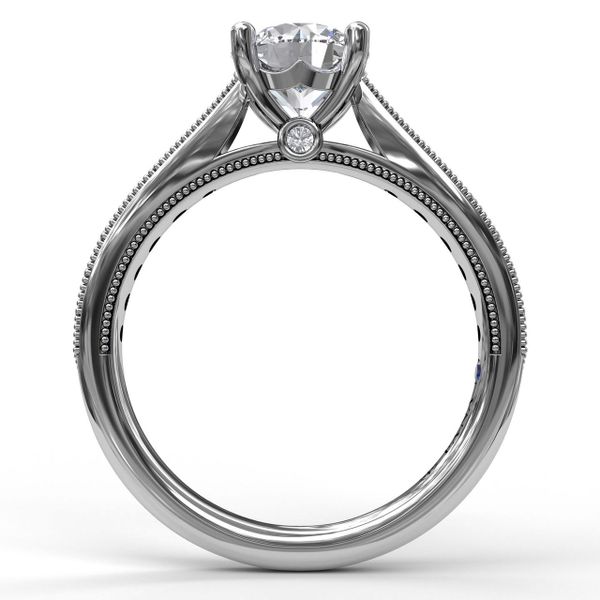 Classic Diamond Engagement Ring with Detailed Milgrain Band Image 2 John Herold Jewelers Randolph, NJ