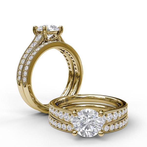 Classic Diamond Engagement Ring with Detailed Milgrain Band Image 4 John Herold Jewelers Randolph, NJ