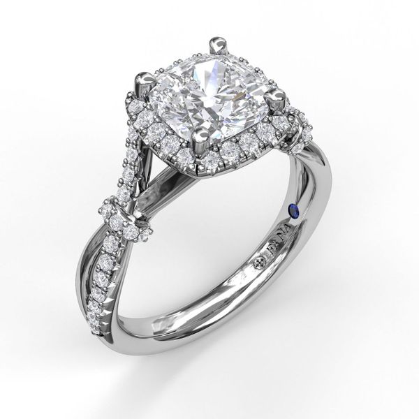 Cushion Halo Engagement Ring with a Interwoven Band S. Lennon & Co Jewelers New Hartford, NY