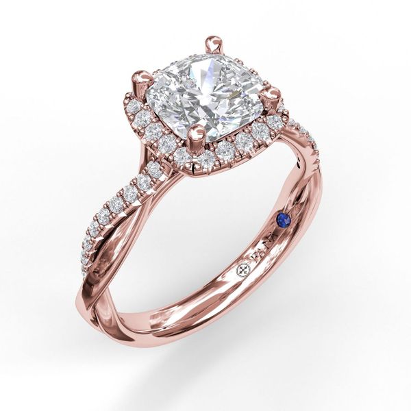 Halo Engagement Ring With Criss Cross Diamond Band Parris Jewelers Hattiesburg, MS
